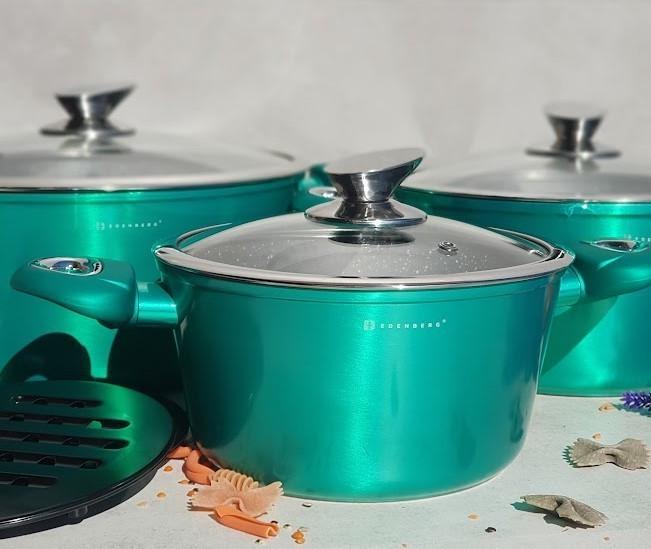 Набор кастрюль с мраморным покрытием Edenberg EB-7427 6 пр. Зеленый - фото 2 Набор кастрюль с мраморным покрытием Edenberg EB-7427 6 пр. Зеленый - фото 2
