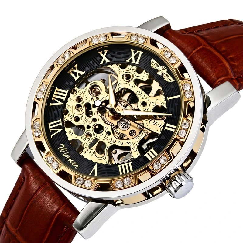 Наручний годинник Winner Naturale Skeleton Leather 2 ремінці (54199)