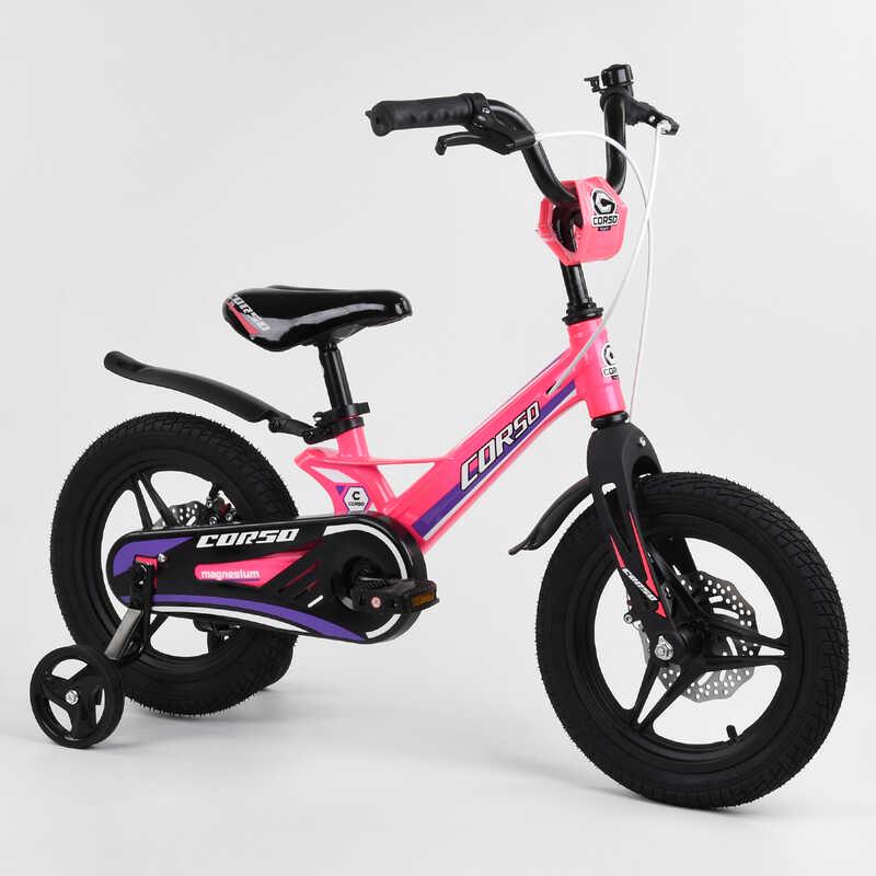 Дитячий велосипед двоколісний Corso 14" ручне гальмо Рожевий (99990)