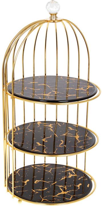 Фуршетная стойка Мраморная Роскошь Ø 41 см 3-х ярусная фарфор круглая Черный мрамор (BD-954-525)