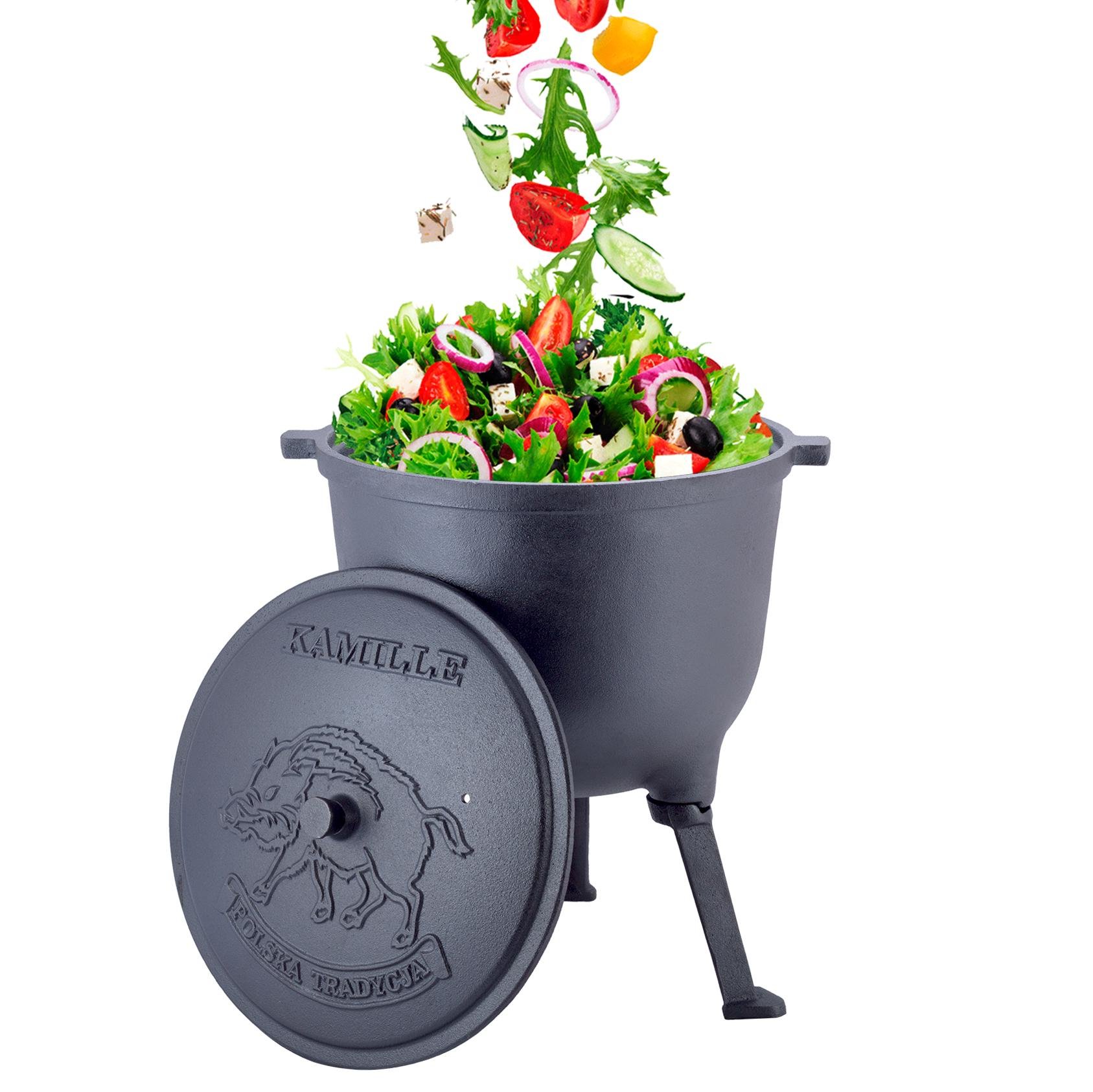 Котел на знімних ніжках Kamille KM-4802V чавунний з кришкою та ручкою 10 л Темно-сірий (124-84-4802V) - фото 2 Котел на знімних ніжках Kamille KM-4802V чавунний з кришкою та ручкою 10 л Темно-сірий (124-84-4802V) - фото 2