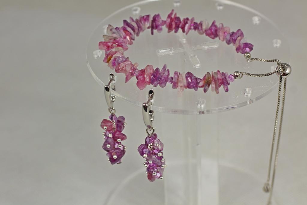 Набір сережки і браслет з турмаліну Сріблястий (29506259)