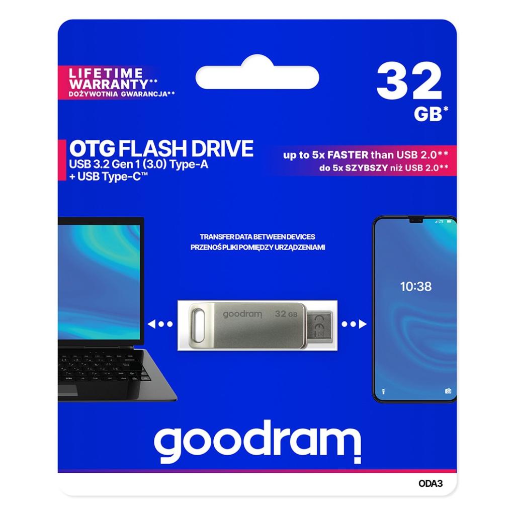 Флеш накопичувач USB Goodram ODA3 USB 3.0 Type-C 32GB Silver (ODA3-0320S0R11) - фото 5 Флеш накопичувач USB Goodram ODA3 USB 3.0 Type-C 32GB Silver (ODA3-0320S0R11) - фото 5
