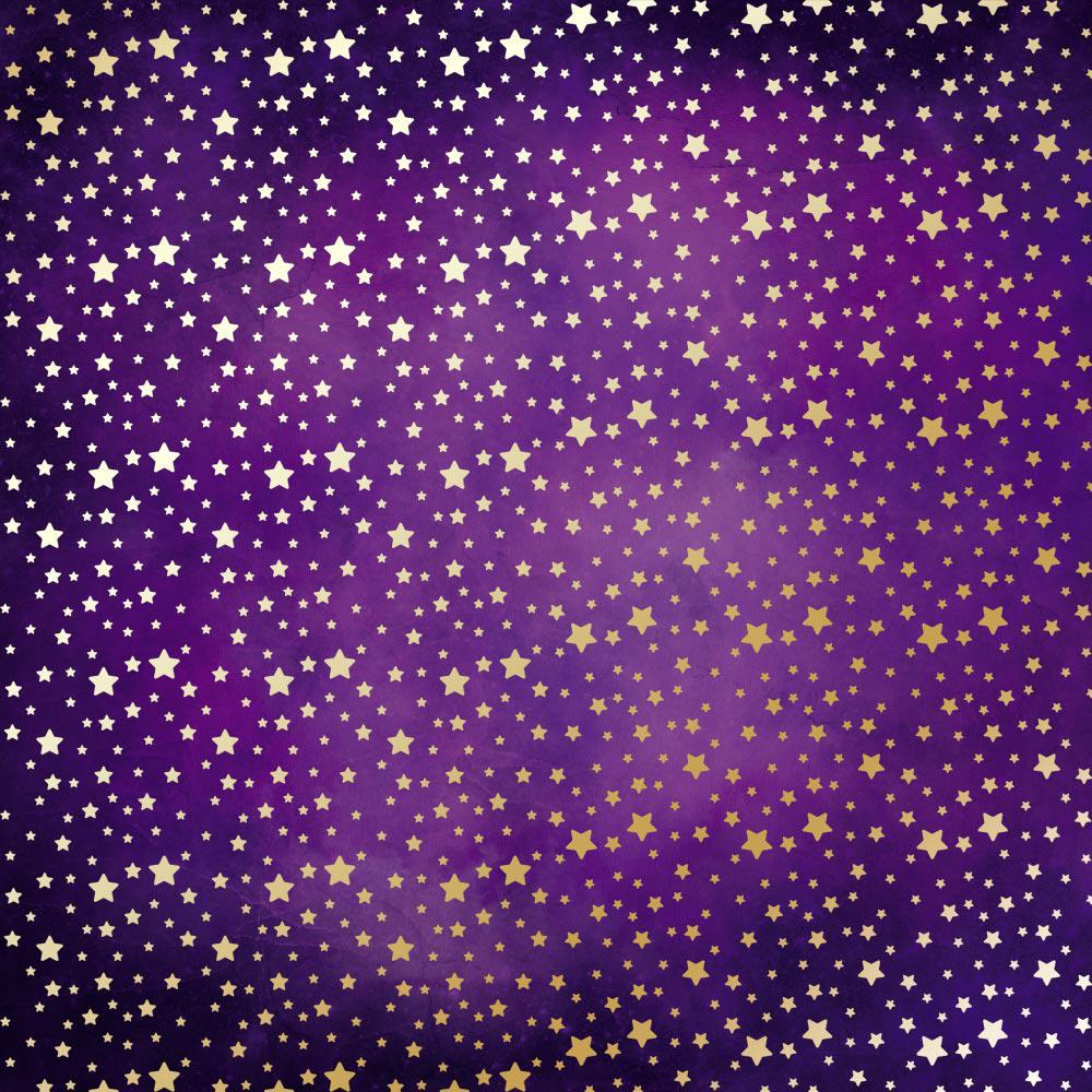 Лист бумаги односторонний Golden stars с фольгированием 30,5х30,5 см Violet/Aquarelle
