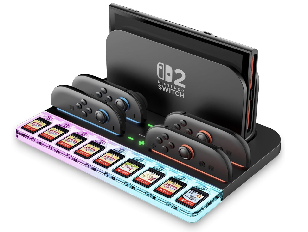 Зарядная станция Charging Dock для Nintendo Switch 2 с 2 контроллерами JoyCon/RGB подсветкой/LED индикаторами/9 слотами для карт (2896278850)