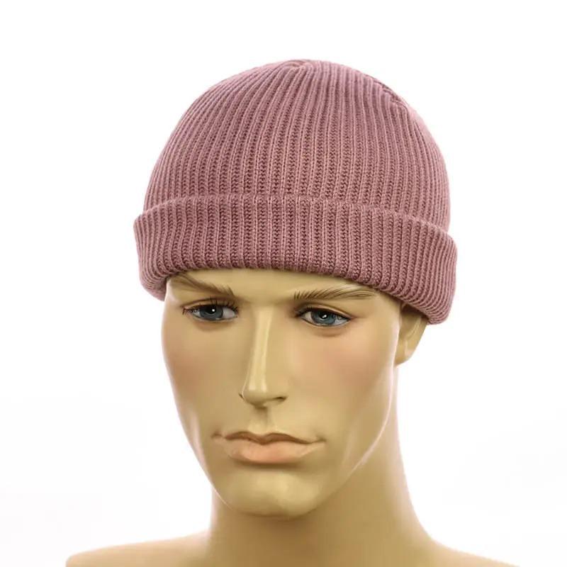 Шапка мини-бини унисекс с отворотом двойная вязка one size Пудровый Шапка мини-бини унисекс с отворотом двойная вязка one size Пудровый