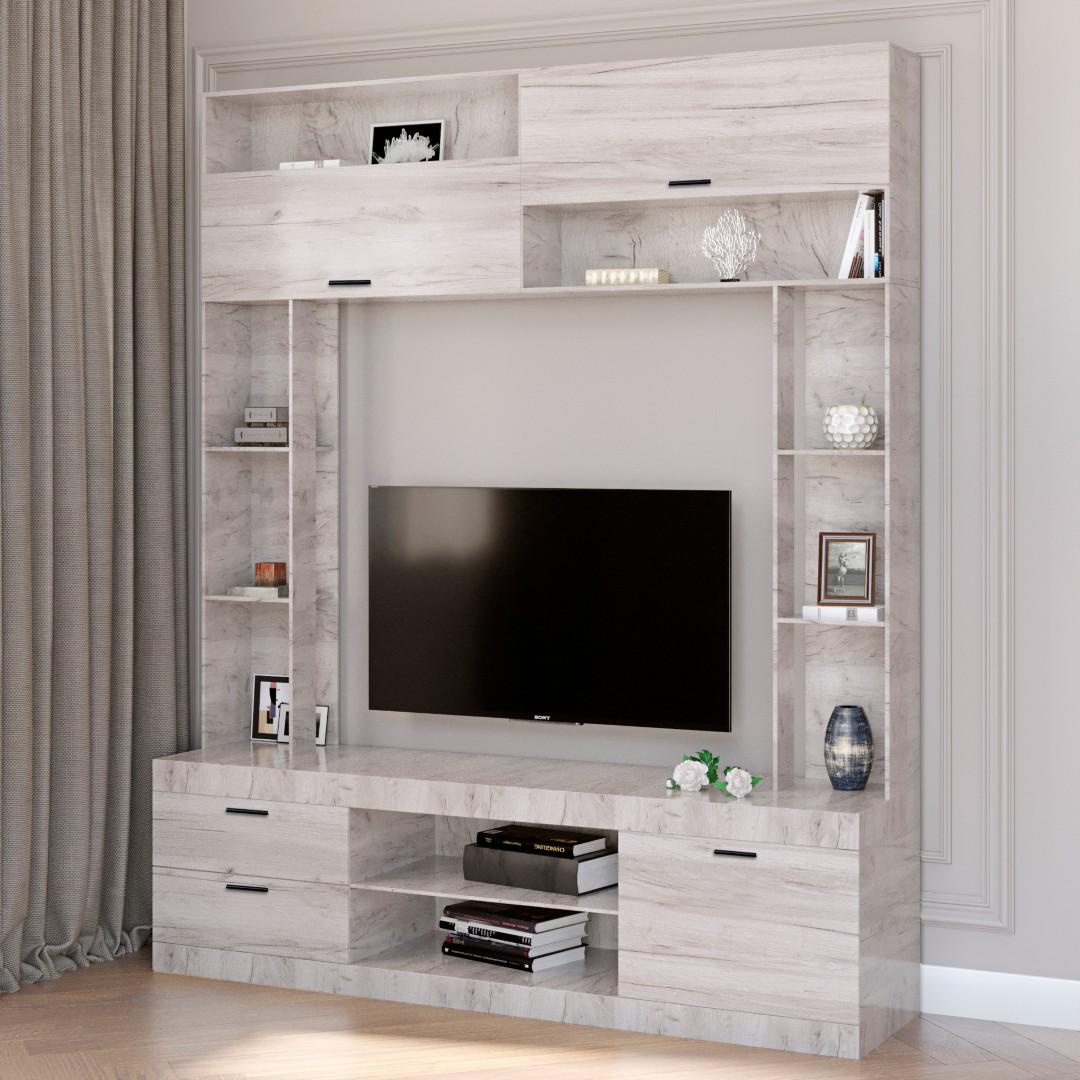 Стінка Everest Соната з нішею під ТВ шухлядами та полицями 1600х376х1935 мм Дуб крафт білий (11280) - фото 2 Стінка Everest Соната з нішею під ТВ шухлядами та полицями 1600х376х1935 мм Дуб крафт білий (11280) - фото 2