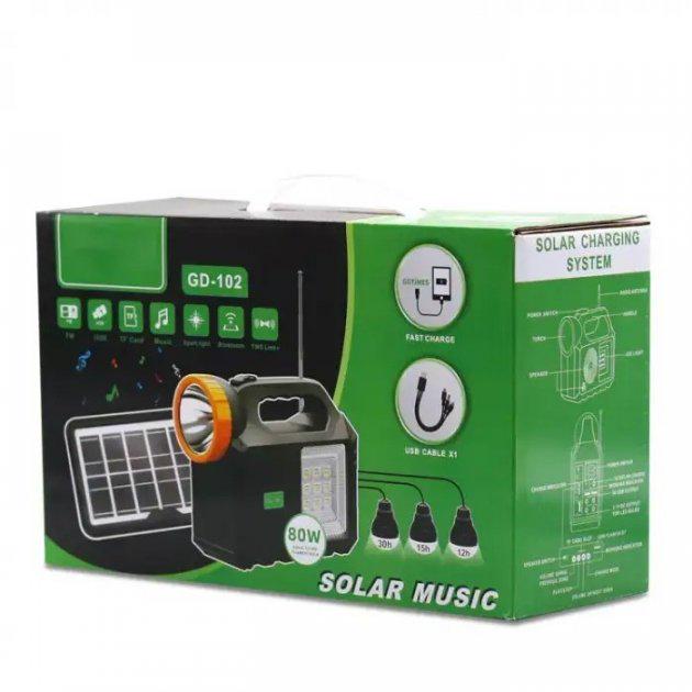 Ліхтар LED CcLamp GD-102 Bluetooth із сонячною панеллю/радіо/MP3 плеєр/функцією повербанку та 3 лампочками Чорний - фото 9 Ліхтар LED CcLamp GD-102 Bluetooth із сонячною панеллю/радіо/MP3 плеєр/функцією повербанку та 3 лампочками Чорний - фото 9