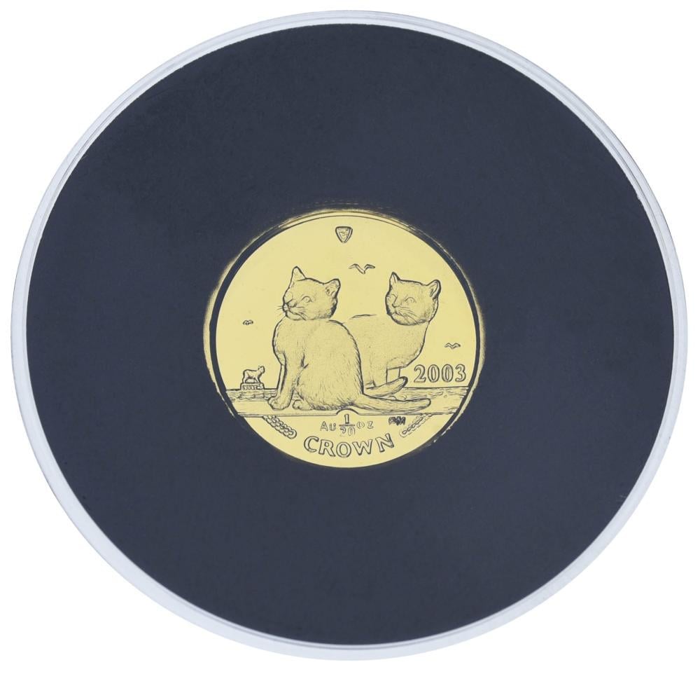 Коллекционная монета Остров Мэн 1 крона 2003/2008 золото Proof Кот Балинезийская кошка 1/20 унции