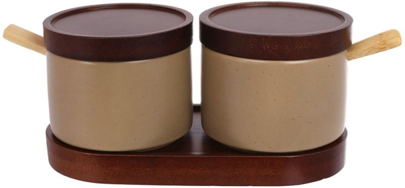 Набор для специй и соусов Natural Serving Grey 2х160 мл на деревянной подставке