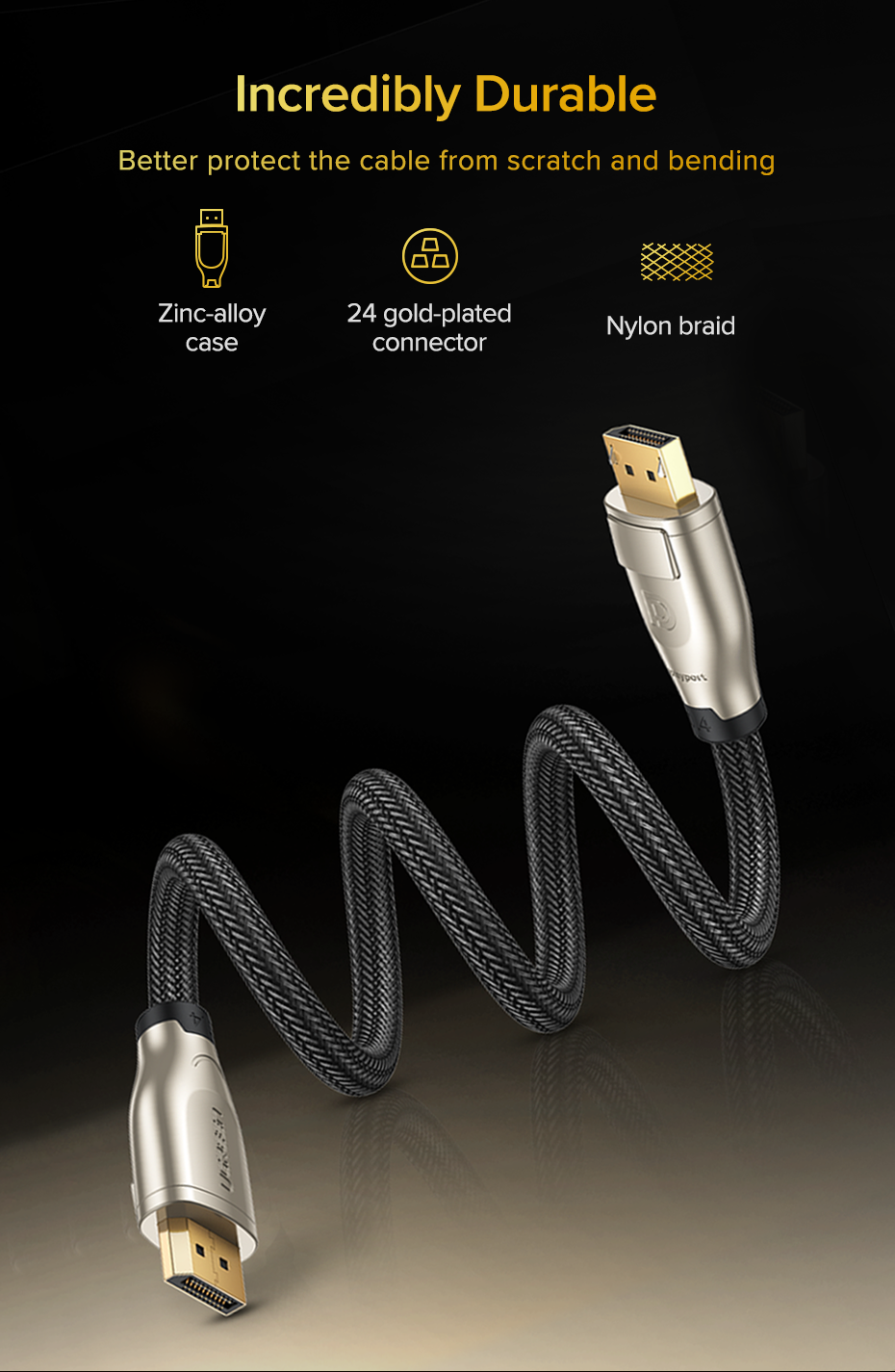 Кабель UGREEN DisplayPort 1.4 8K 60Hz 4K 144Hz 2K 165Hz 1080p 240Hz 32.4 Гбіт/с DP Dynamic HDR G-Sync Free Sync 3D 1 м Чорний (60842) - фото 8 Кабель UGREEN DisplayPort 1.4 8K 60Hz 4K 144Hz 2K 165Hz 1080p 240Hz 32.4 Гбіт/с DP Dynamic HDR G-Sync Free Sync 3D 1 м Чорний (60842) - фото 8