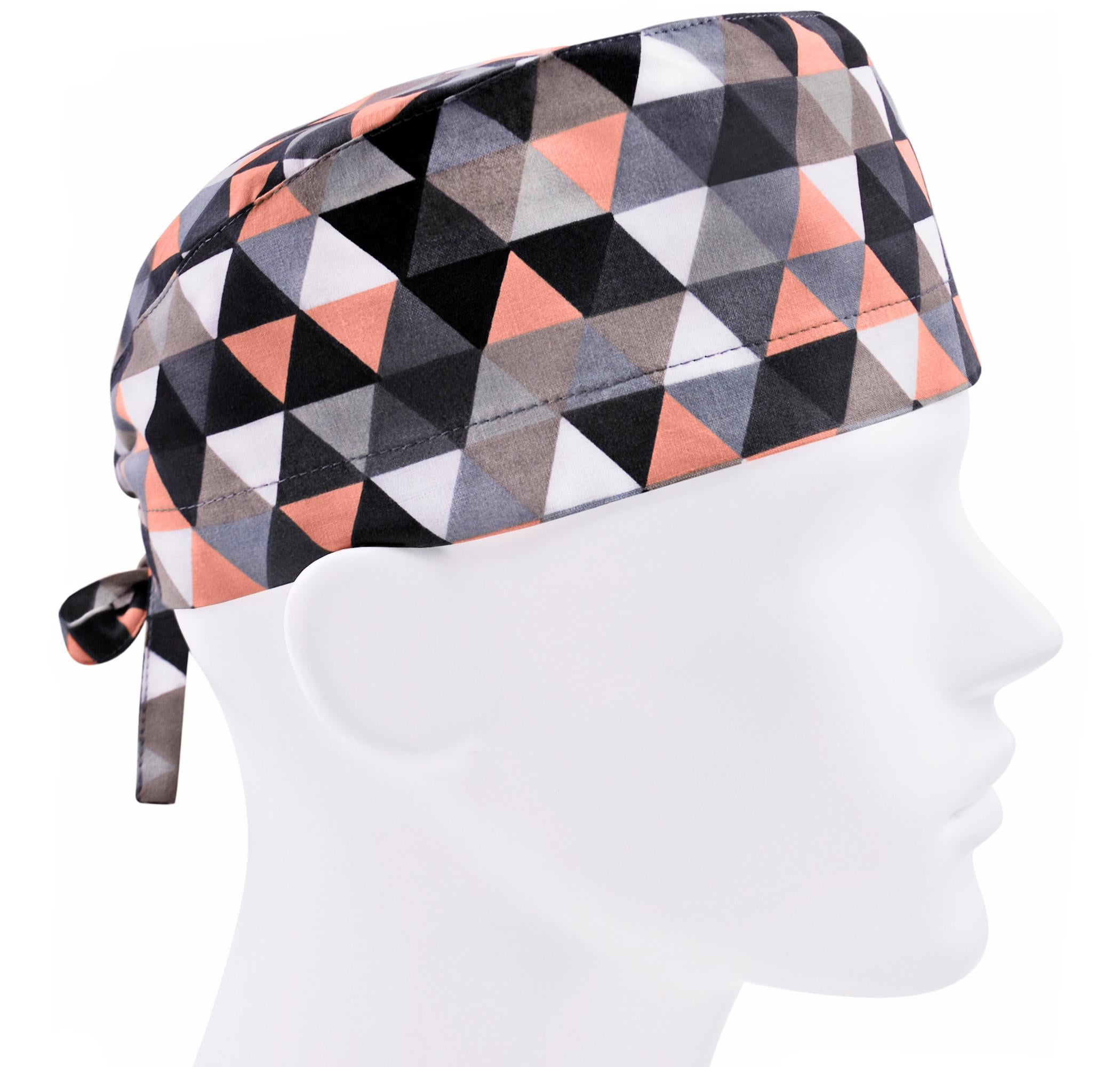 Шапочка медицинская мужская FloralScrubs Треугольники персиково-черные универсальная (М049)