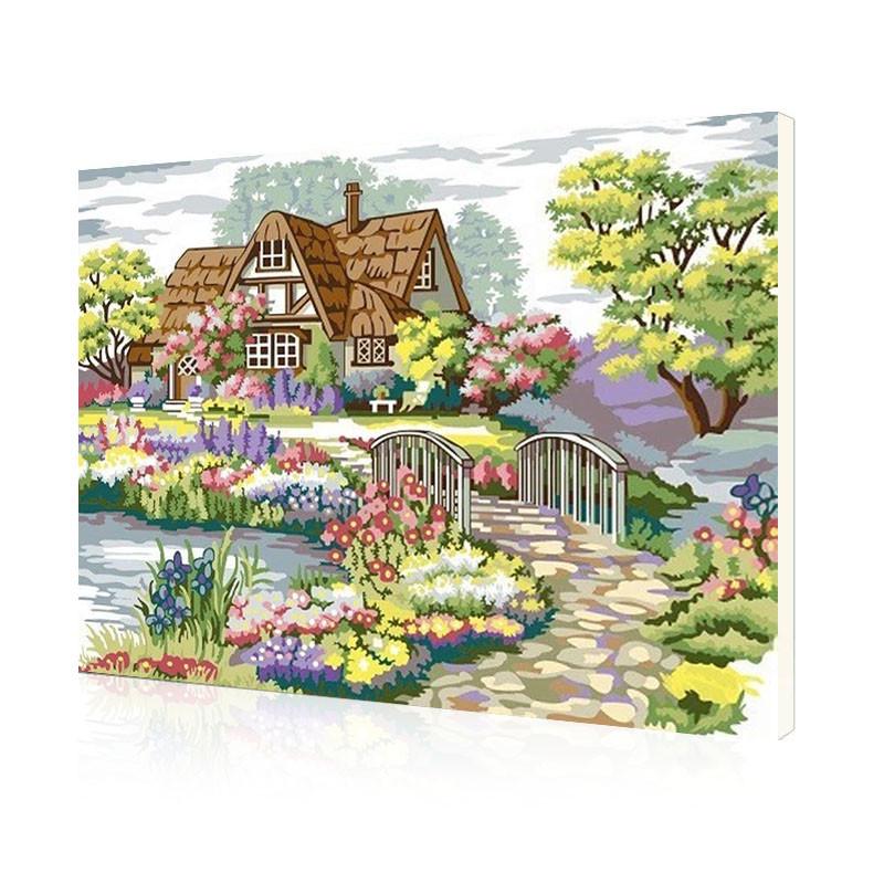 Картина по номерам Lesko DIY E092 "Цветущий мостик" 40х50 см