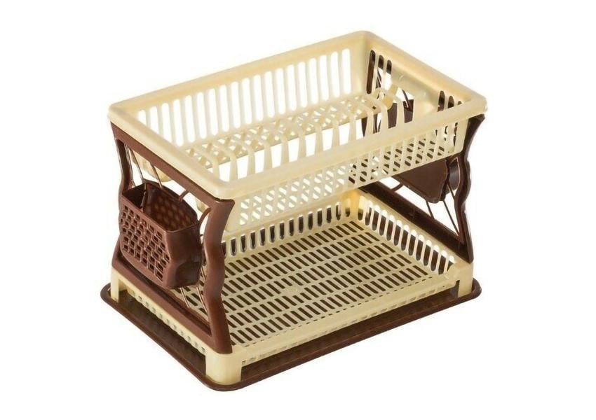 Сушарка для посуду пластикова двоярусна Plast Бежевий (MR12626)