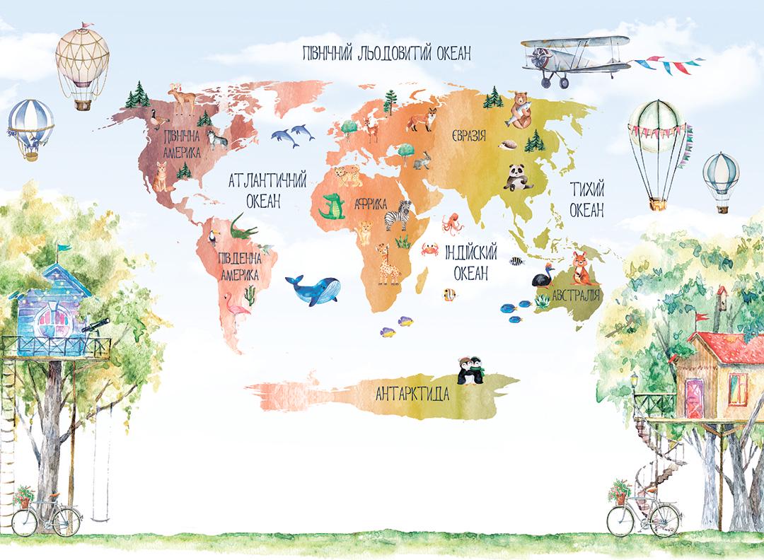 Карта детская в акварельном стиле 1,25х0,9 м (460021)