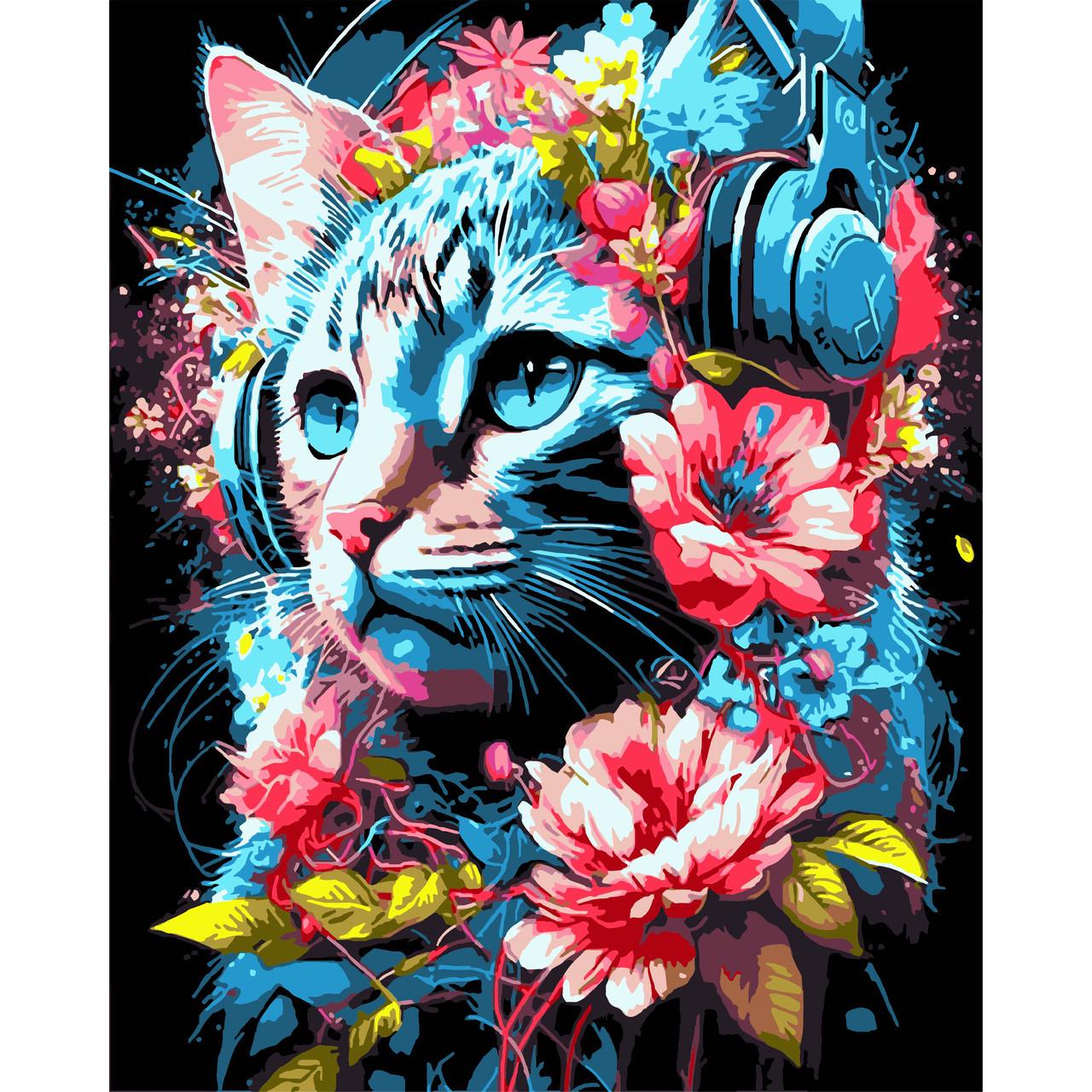 Картина по номерам Strateg Премиум Цветочный бит на черном фоне 40х50 см (AH1163)