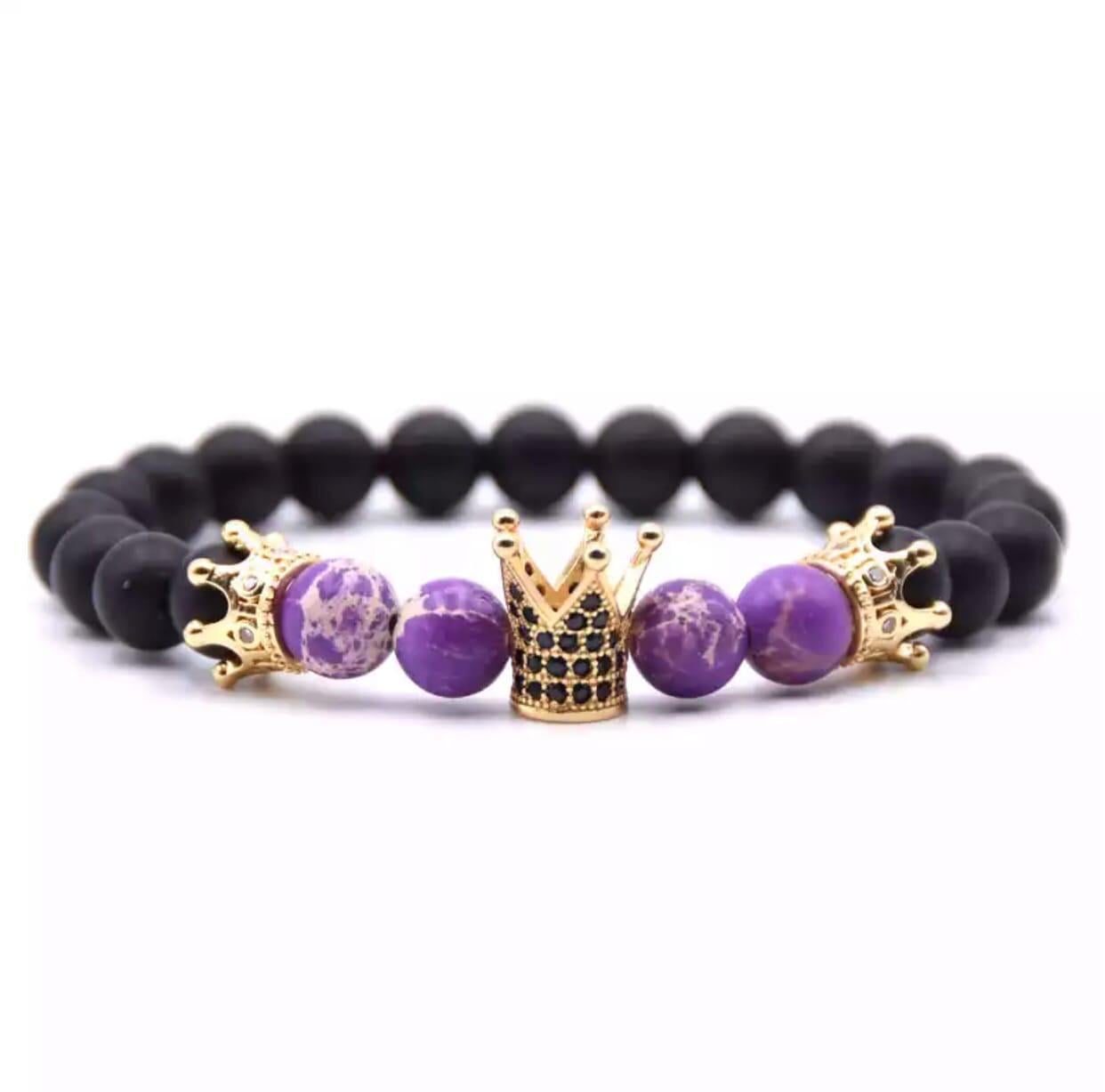 Браслет із шунгіту та варисциту з коронами р. 17 (20034)