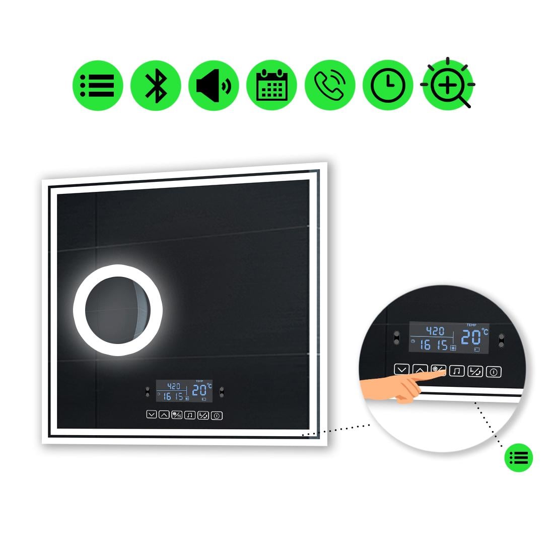 Зеркало с LED подсветкой Marita с Smart-блоком и линзой с подсветкой 80x80 см (Maritak29)