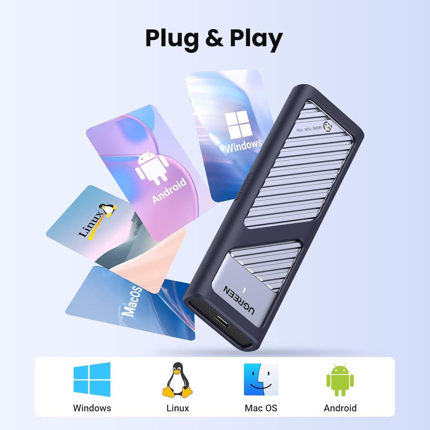 Корпус UGREEN для M.2 NVME PCI-e SSD дисків 10 Гбіт/с з кабелями M та B&M 2230/2242/2260/2280 Сірий (15511) - фото 5