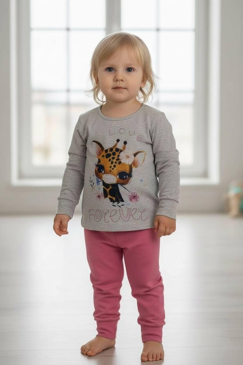 Пижама демисезонная для девочки хлопчатобумажная BAYKAR р. 2 92-98 см 2-3 года Серый меланж с розовым (9294-220)
