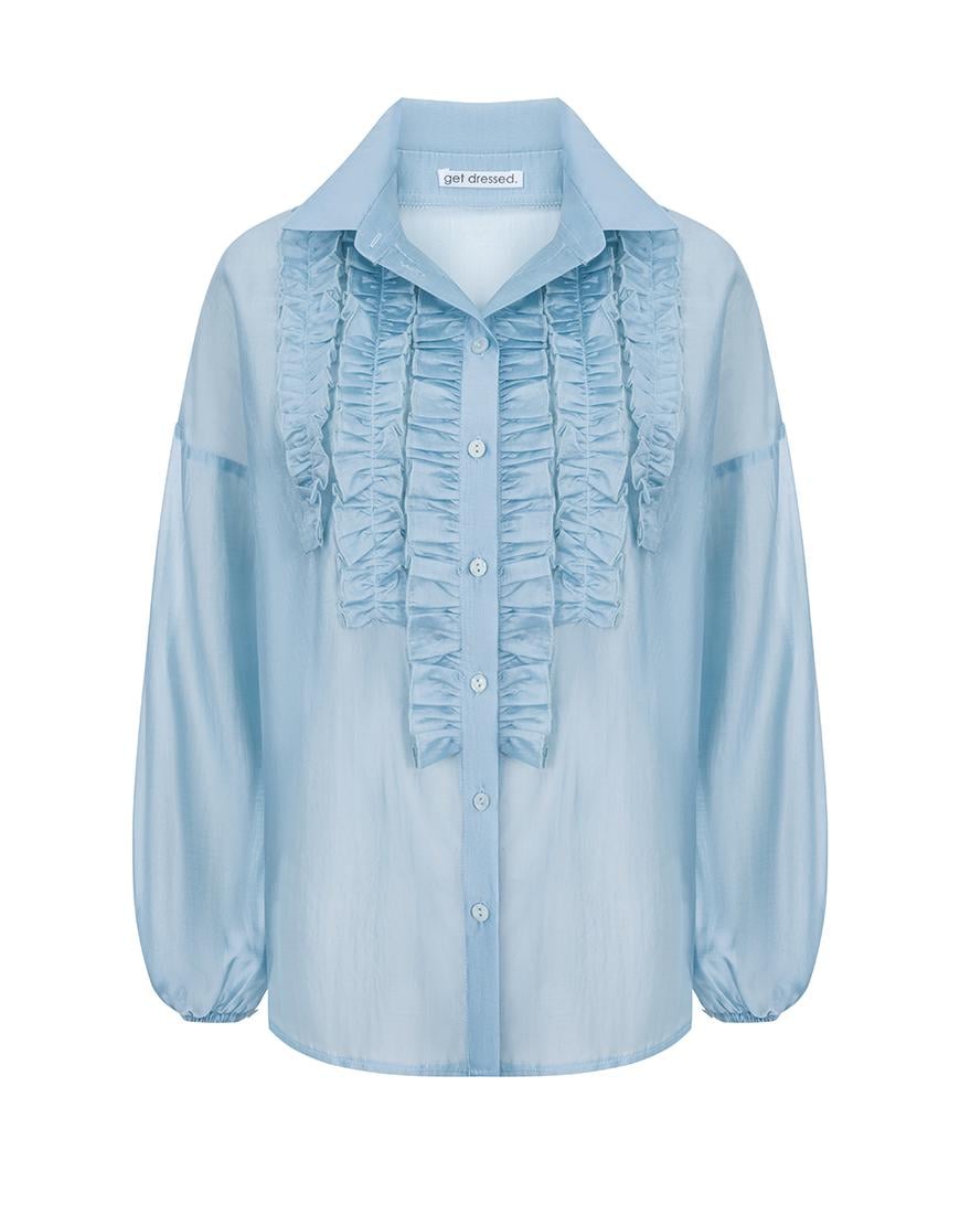 Блуза із тенселу з рюшами GET DRESSED. блакитна XS-S