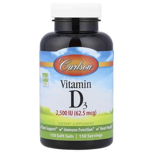 Витамин D Carlson Vitamin D3 62.5 mcg 2,500 IU 150 Soft Gels (CAR-25050)