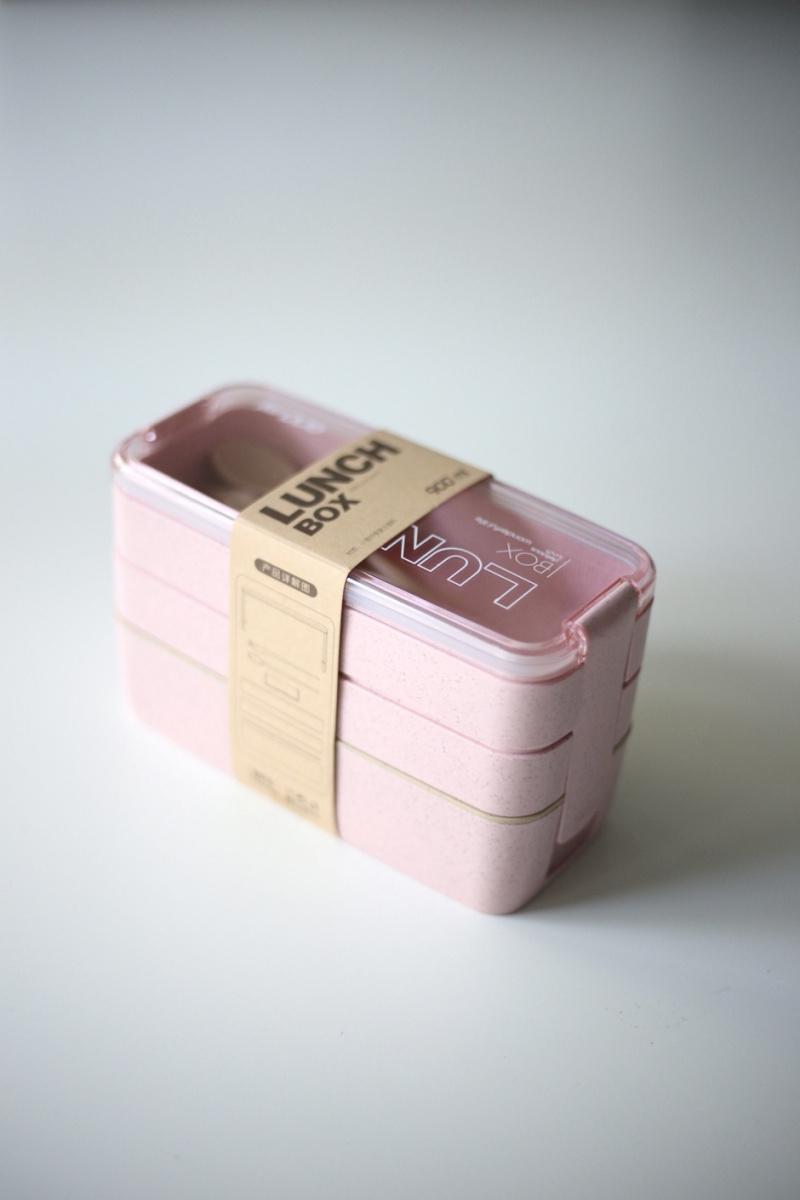 Ланч-бокс тройной с приборами 900 мл Розовый (00000010046) - фото 4