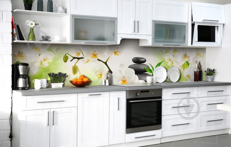 Скидали на кухню Zatarga «Поцілунок фаленопсису» 600х2500 мм вінілова 3Д наклейка кухонний фартух самоклеюча