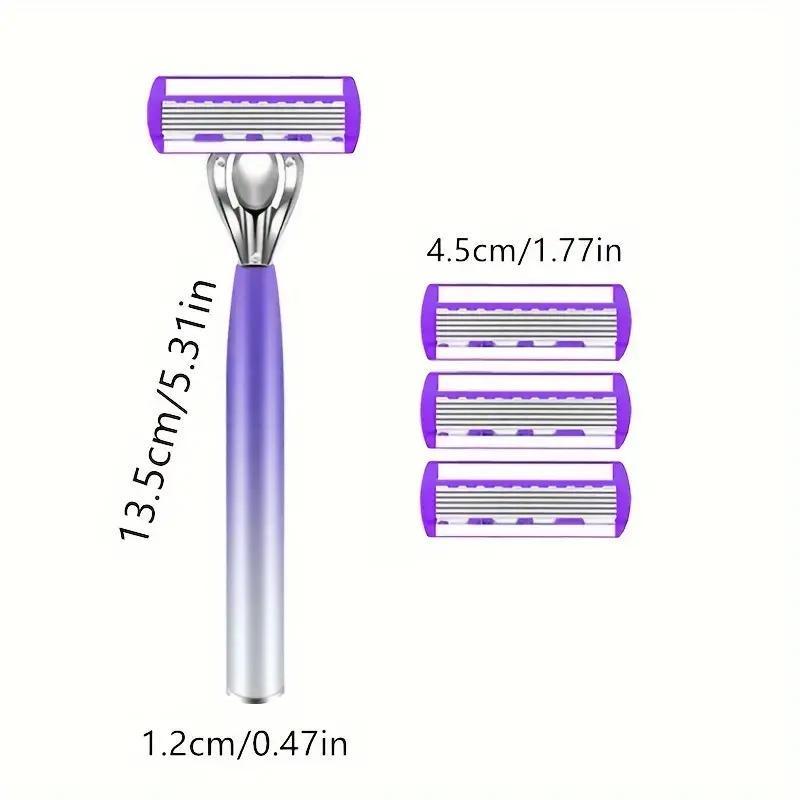 Женский бритвенный станок с 6 сменными насадками на 6 лезвий Фиолетовый - фото 10