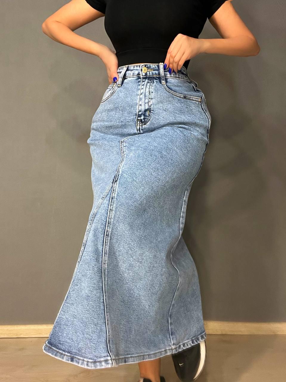 Спідниця жіноча джинсова Moss 501 довга трапеція з клином р. 25 Блакитний (4085) - фото 1 Спідниця жіноча джинсова Moss 501 довга трапеція з клином р. 25 Блакитний (4085) - фото 1