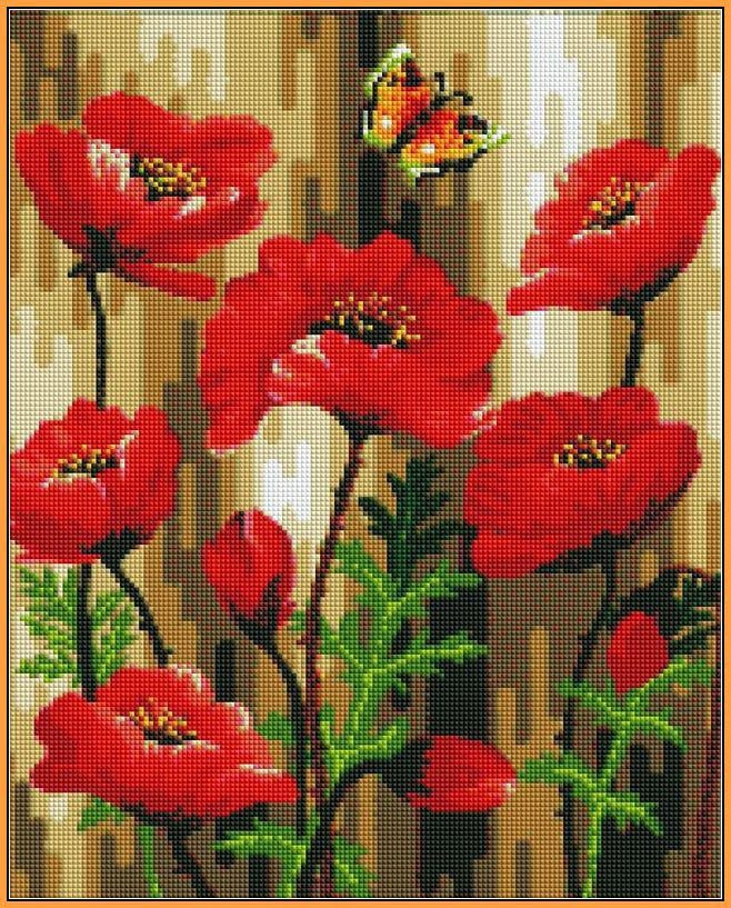 Алмазная мозаика на подрамнике Babylon Маки и бабочки 40x50 см (ST084)