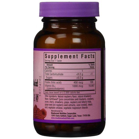 Фолиевая кислота Bluebonnet Nutrition Earth Sweet Vitamin B12 & Folic Acid 180 Chewable Tabs Raspberry - фото 2