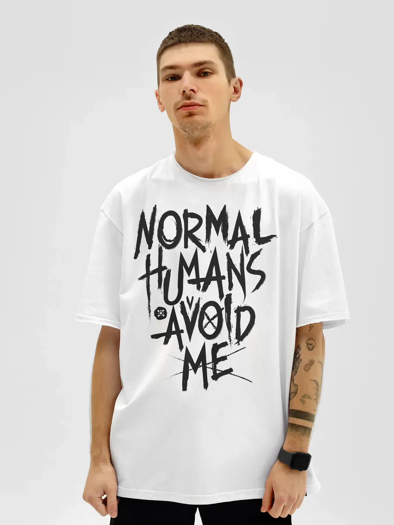 Футболка мужская оверсайз Normal Humans Avoid Me XL-2XL Белый (26838229)