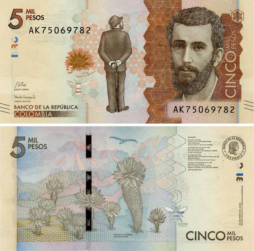 Коллекционная банкнота Колумбия 5000 песо 2020 UNC (P459)