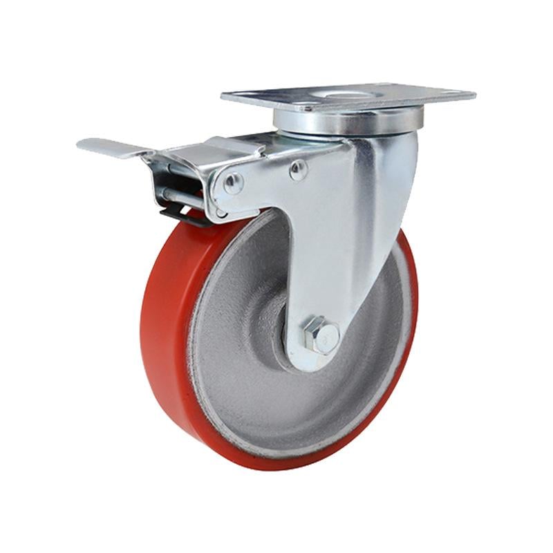 Колесо большегрузное с тормозом поворотное полиуретан/чугун 150 мм 6х2 (9115)