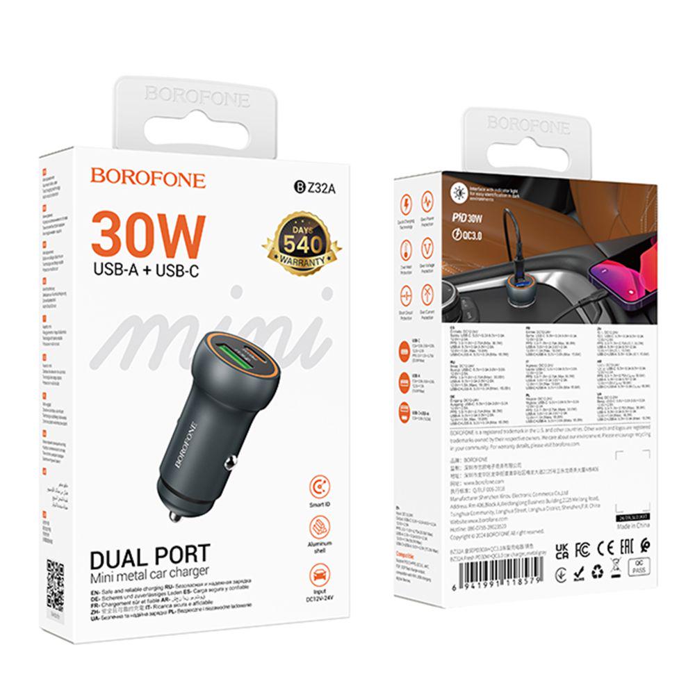 Зарядний пристрій автомобільний Borofone BZ32A 1USB/1USB-C QC/PD30W (28161005) - фото 2 Зарядний пристрій автомобільний Borofone BZ32A 1USB/1USB-C QC/PD30W (28161005) - фото 2