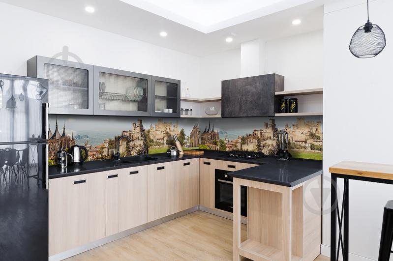 Скинали на кухню Zatarga «Замок на горе» 600х2500 мм виниловая 3Д наклейка кухонный фартук самоклеящаяся Z180733