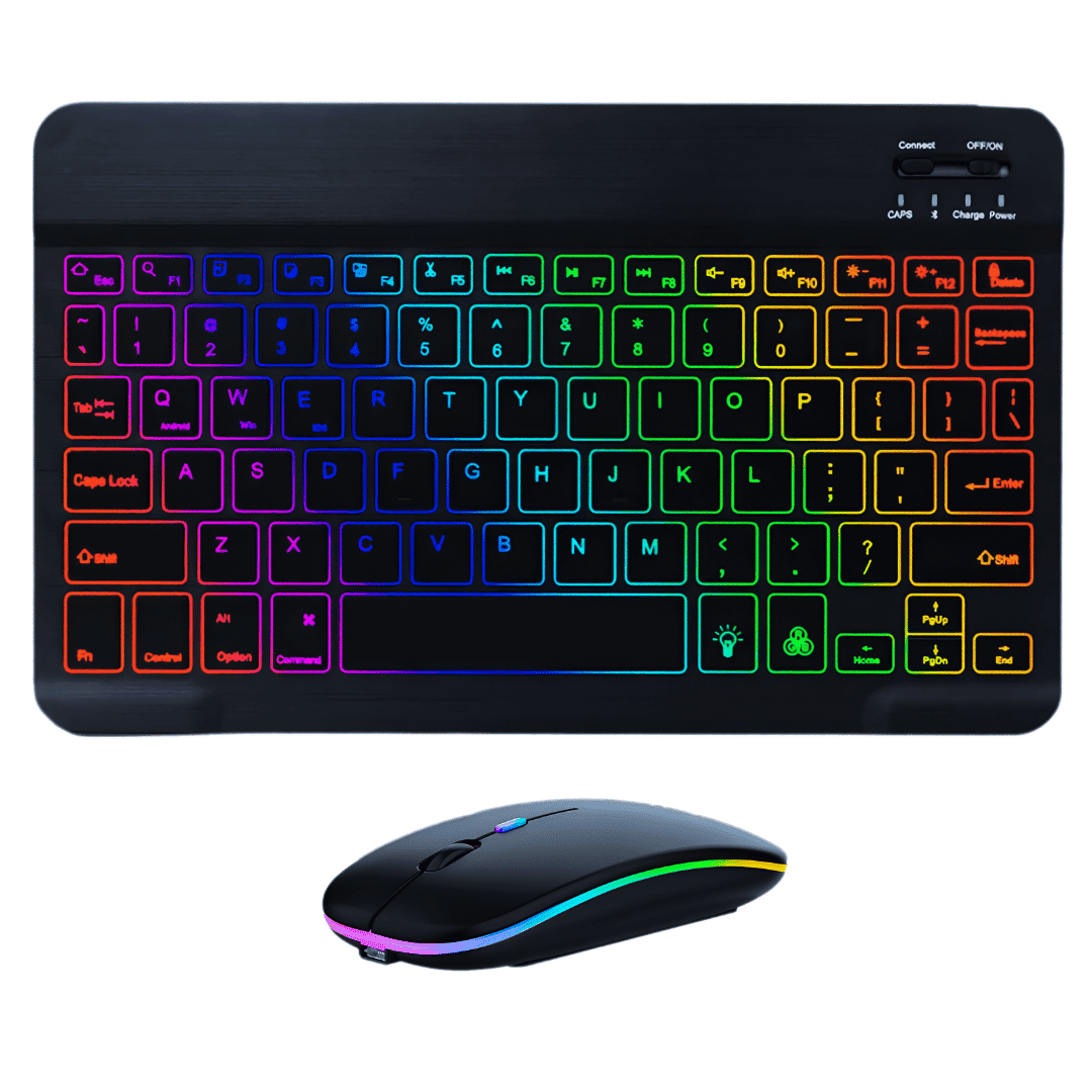 Клавіатура бездротова Bluetooth з мишкою на акумуляторі ультратонка з RGB підсвічуванням українська розкладка для Android IOS Чорний