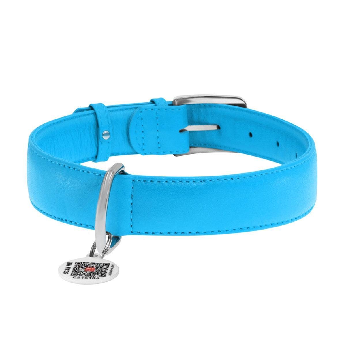 Ошейник для собак кожаный Waudog Glamour с QR паспортом XL 35 мм х 46-60 см Голубой (33222 Col)