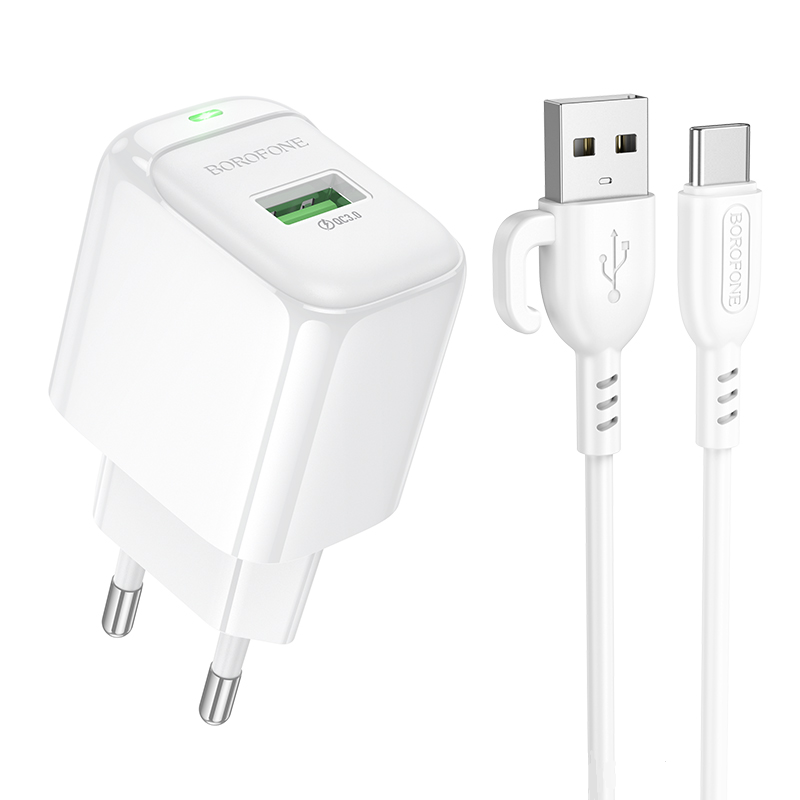 Зарядное устройство для телефона Borofone BAS42A Potential single-port QC3.0 charger set Type-C 18W White (19148) Зарядное устройство для телефона Borofone BAS42A Potential single-port QC3.0 charger set Type-C 18W White (19148)