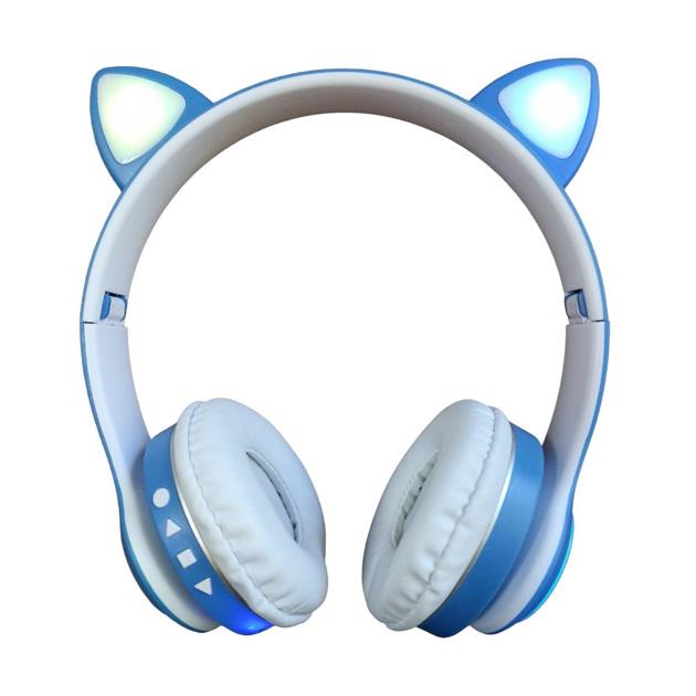 Наушники беспроводные Cat Ear VZV-23M Bluetooth с RGB подсветкой и кошачьими ушками Синий - фото 2