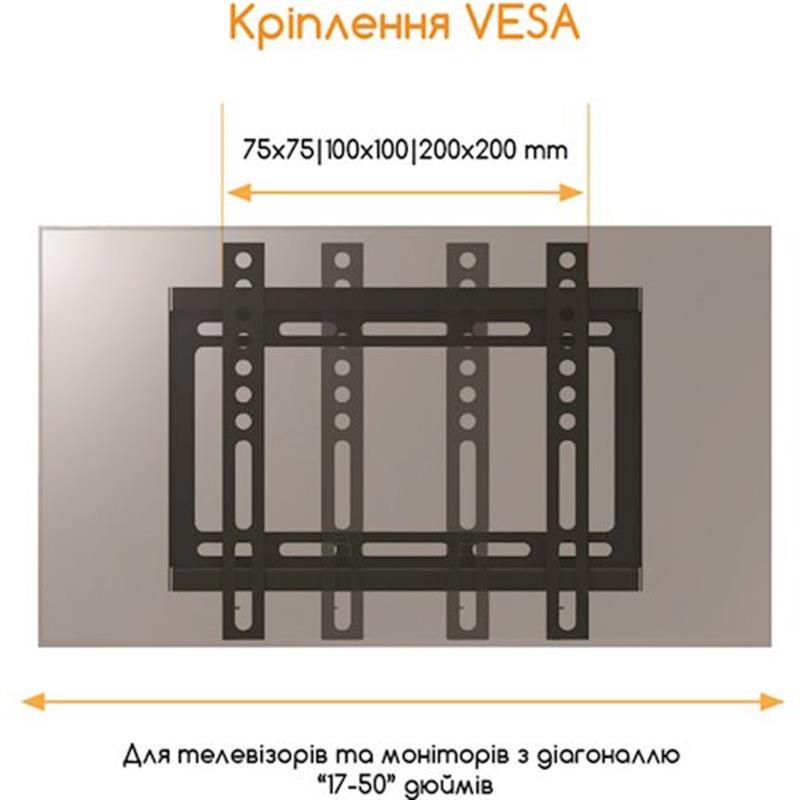 Кронштейн для телевизора ACCLAB AL-FR20/T 35 кг 17-50" VESA 200x200 Black (1283126485770) - фото 2 Кронштейн для телевизора ACCLAB AL-FR20/T 35 кг 17-50" VESA 200x200 Black (1283126485770) - фото 2