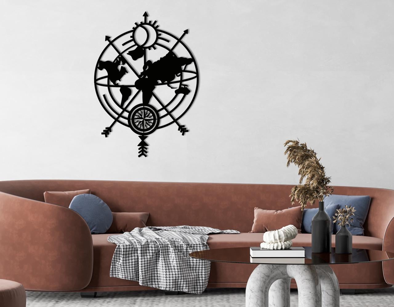 Панно на стену из дерева декоративное Upwood Decor Globe compass 98x70 см Black (1552084276)