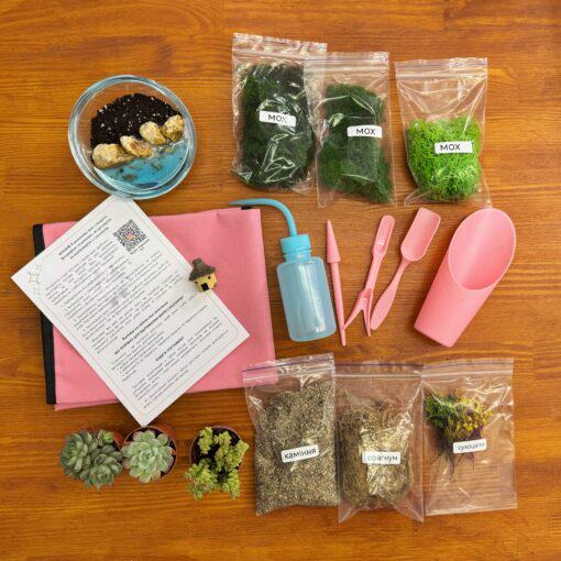 Набор для создания флорариума Коса ваза 12 см с имитацией водоема