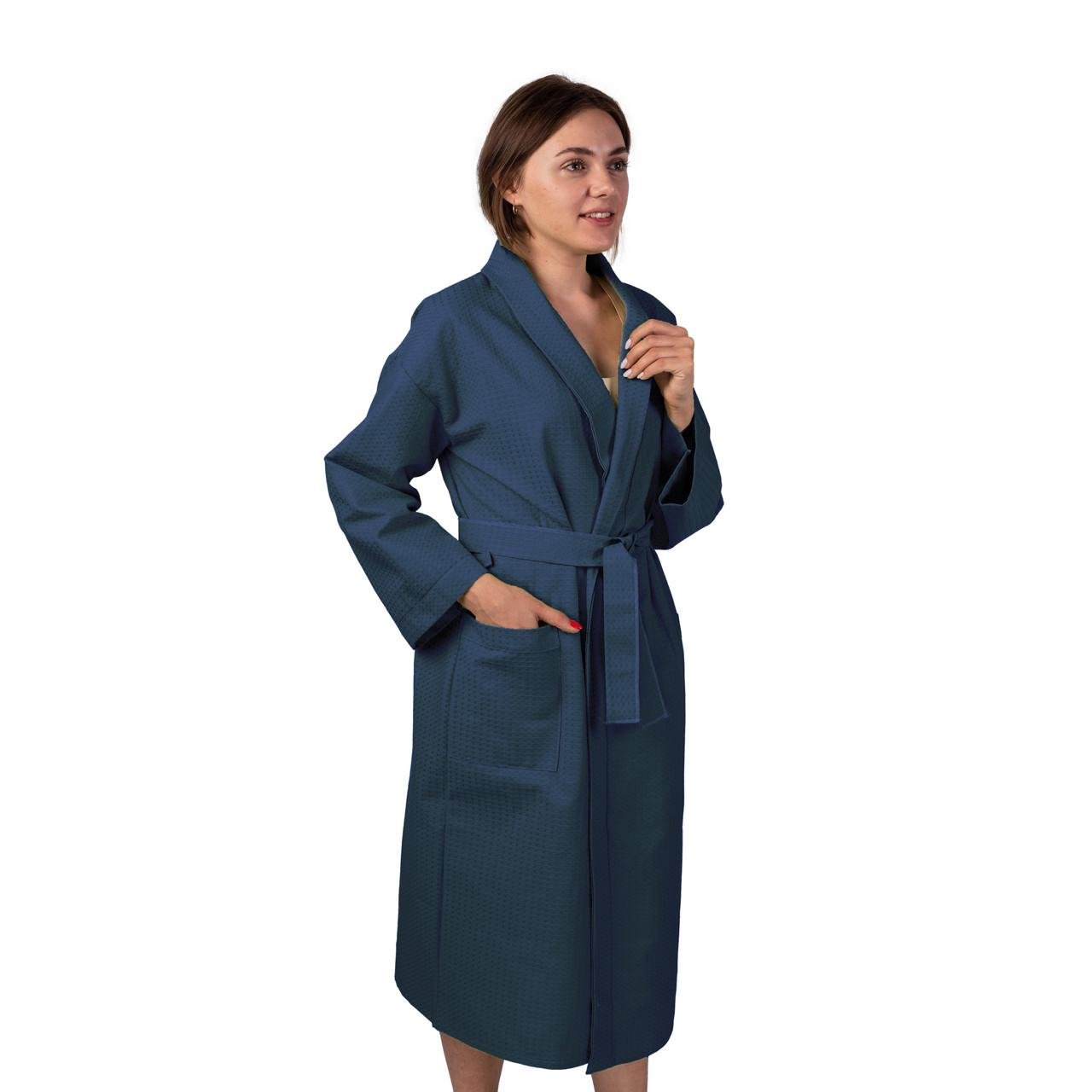 Халат вафельный Luxyart Кимоно р. 42-44 S хлопок Синий (LS-7200) - фото 1