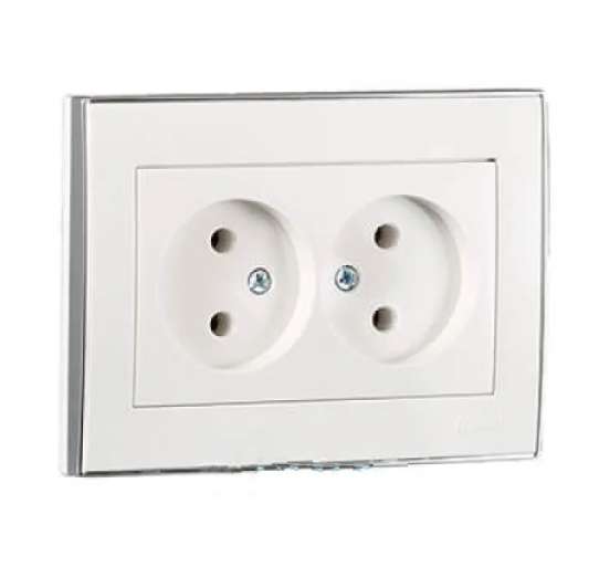 Розетка двойная Lezard Rain со вставкой без заземления Белый/Хром (26441924)