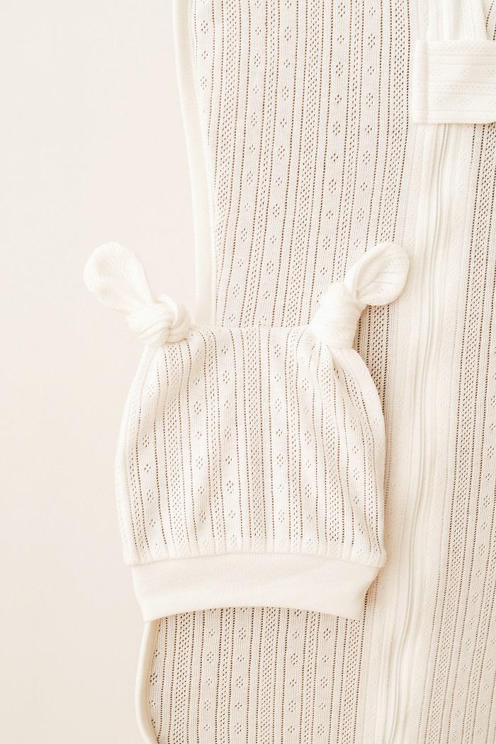 Пеленка-кокон с шапочкой детская летняя европелюшка на молнии 0- 3 мес Молочный (MG157) - фото 2