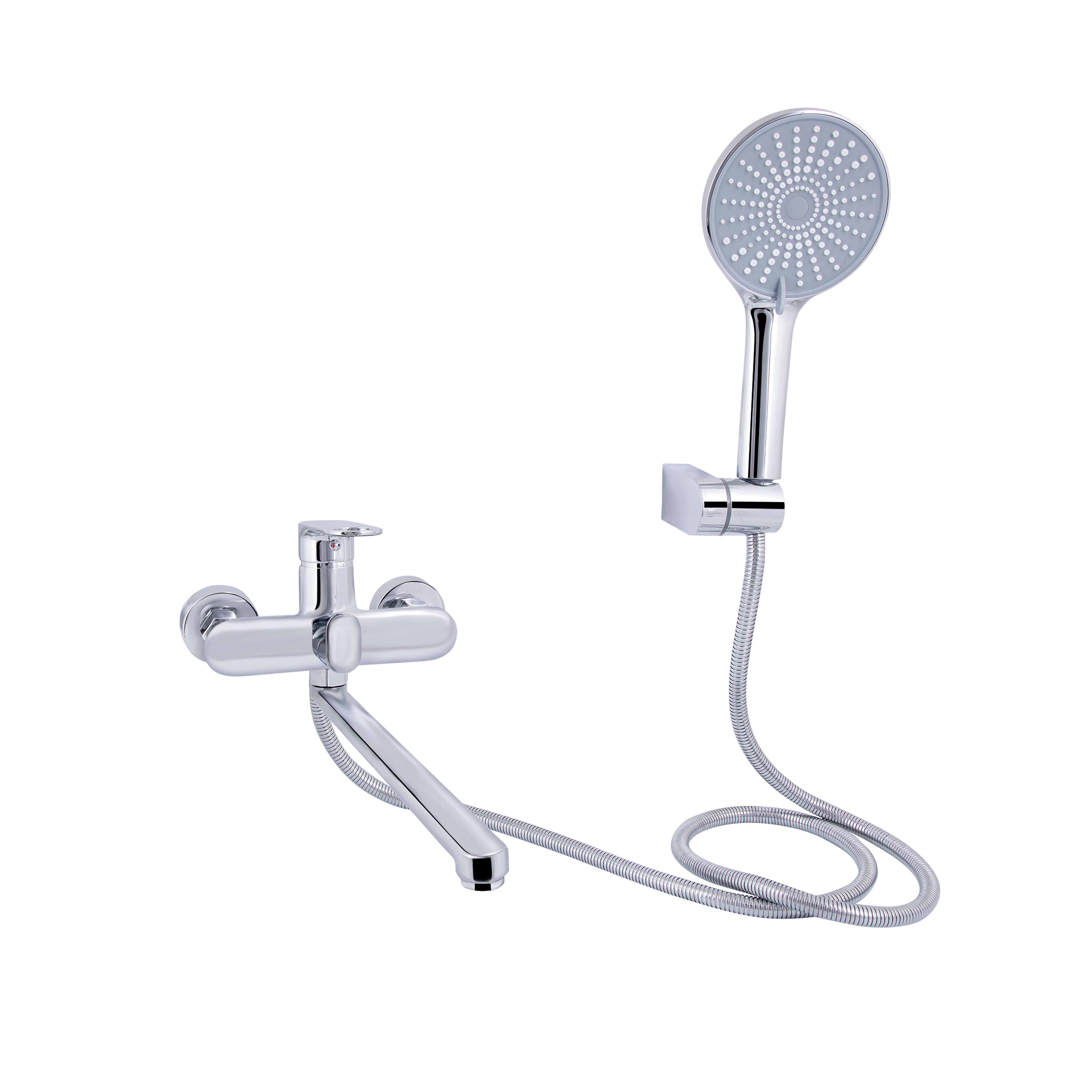 Смеситель для ванны Qtap Jay с длинным поворотным изливом с душевым гарнитуром QTJAY2601CRM45540 Chrome