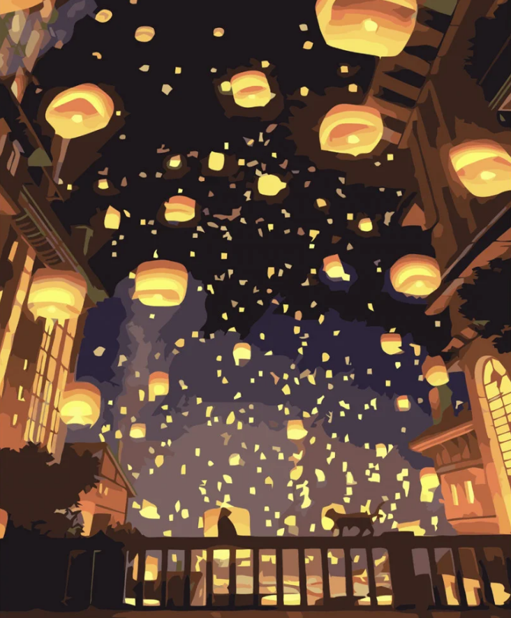 Картина по номерам Strateg Фонарики в ночном небе 40x50 см (VA-3687)