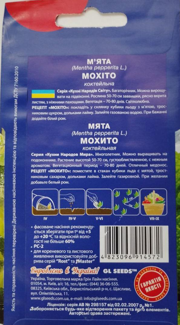 Мята перечная Мохито GL Seeds For Hobby 0,1 г (RS-00846) - фото 2